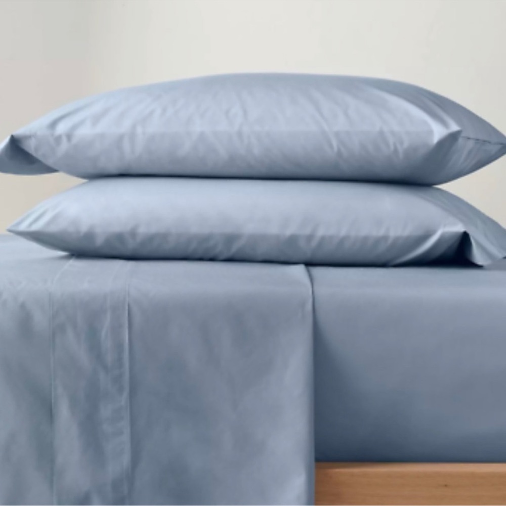 CASALUNA Supima Percale Solid Sheet Set, King, Sky Blue, NWT